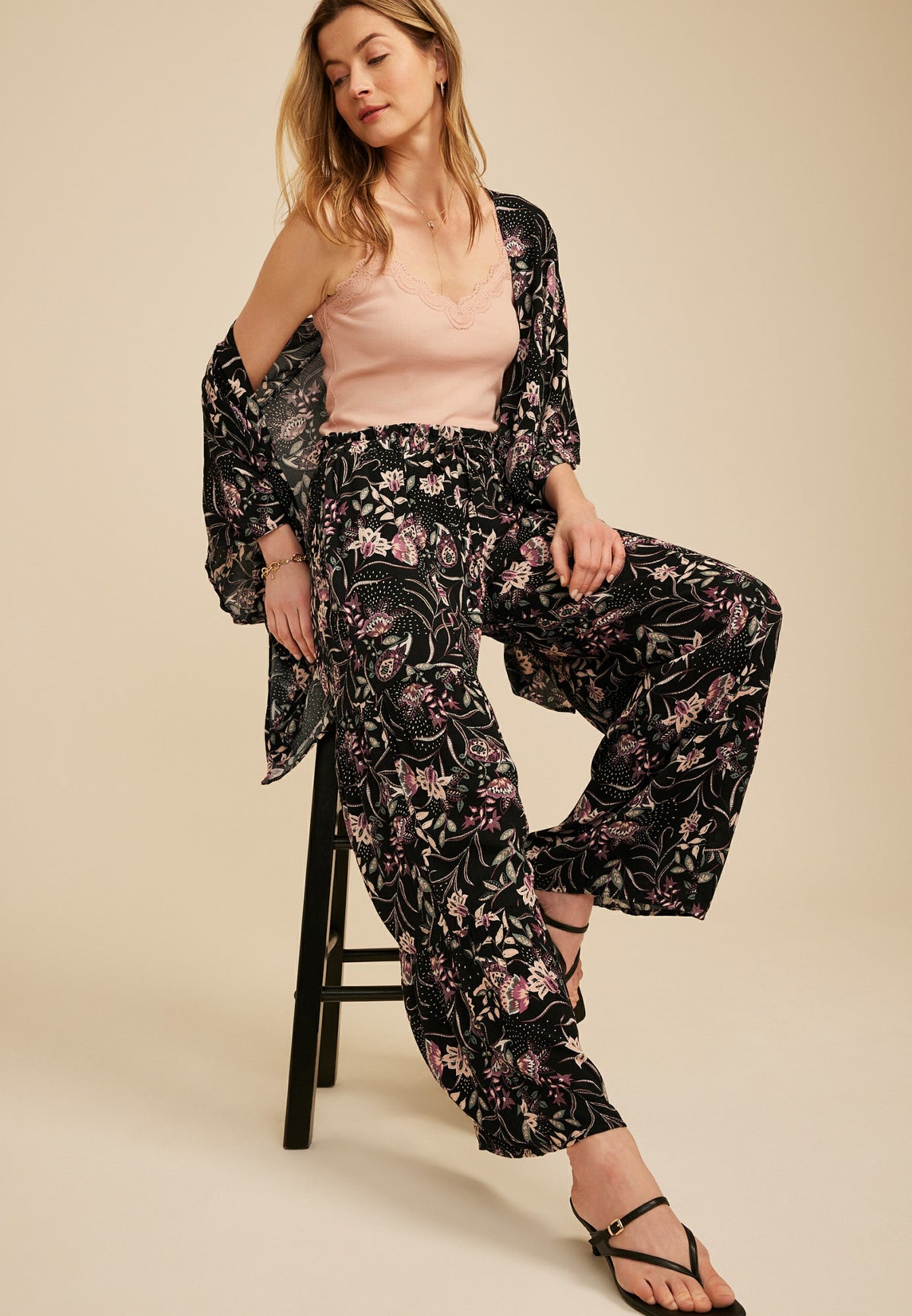 Paisley Floral Print Palazzo High Rise Pant