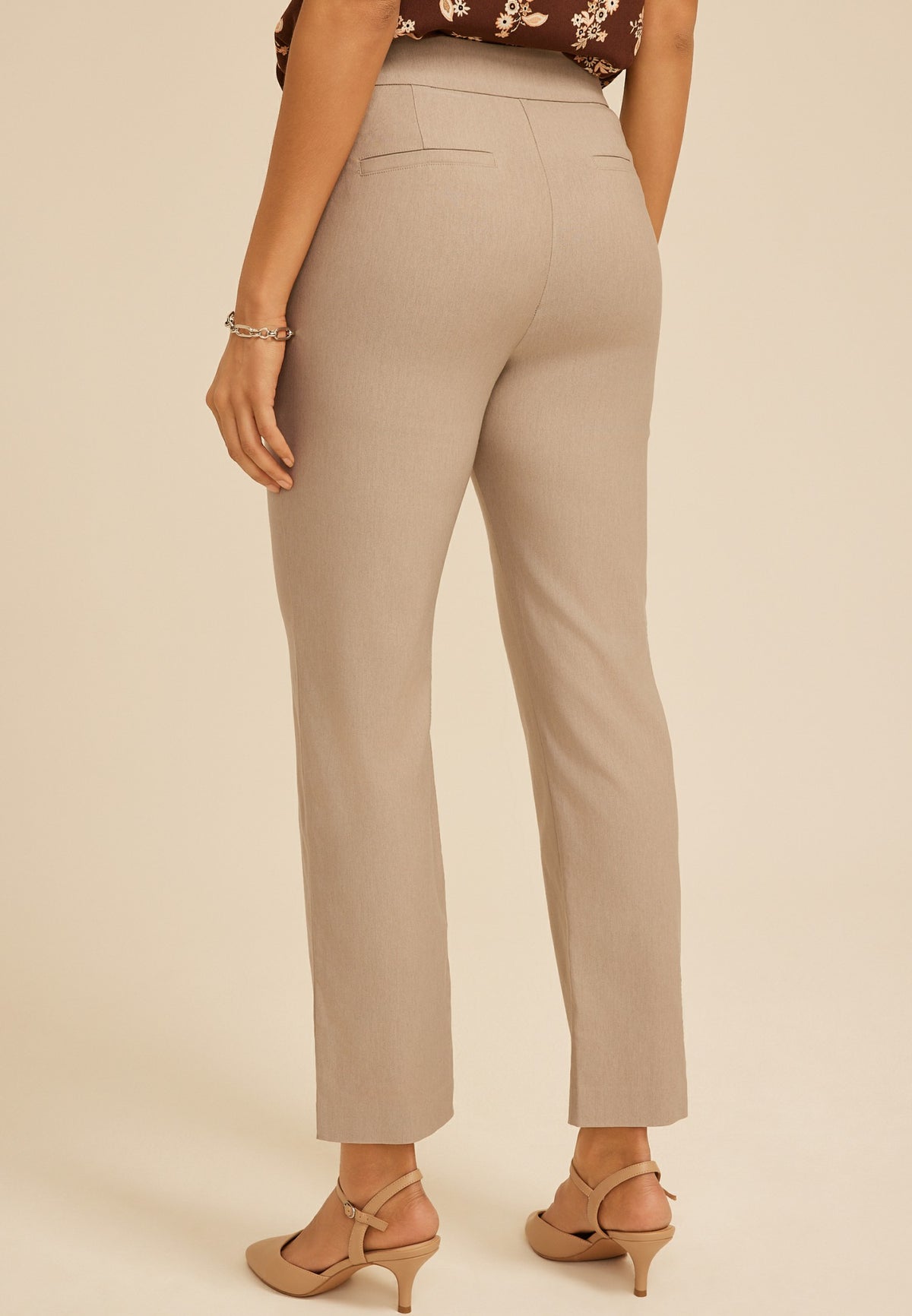 Sateen Bengaline Button Tab High Rise Straight Pant