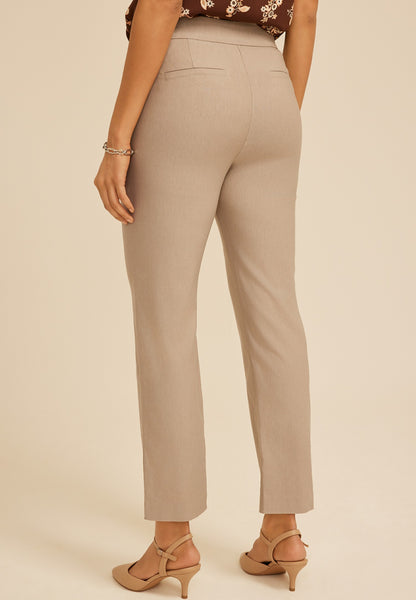 Sateen Bengaline Button Tab High Rise Straight Pant