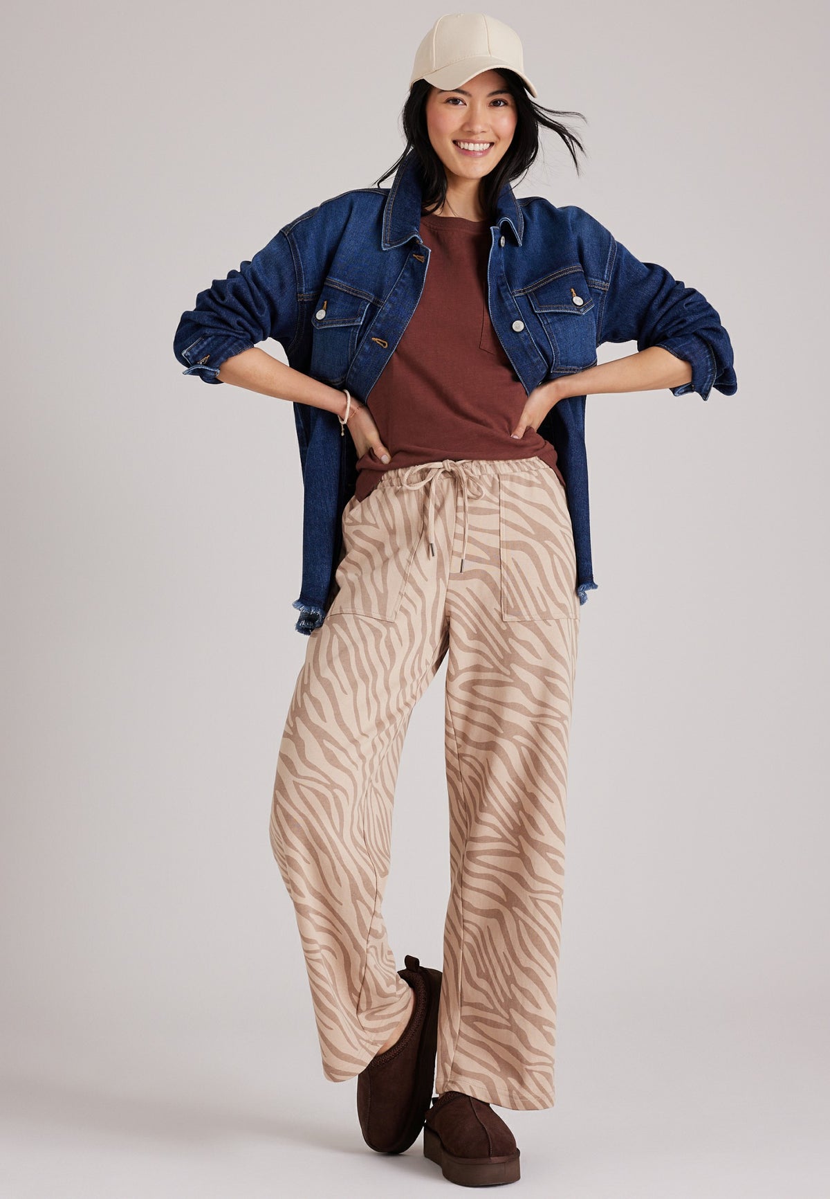 Washed Terry High Rise Wide Leg Pant