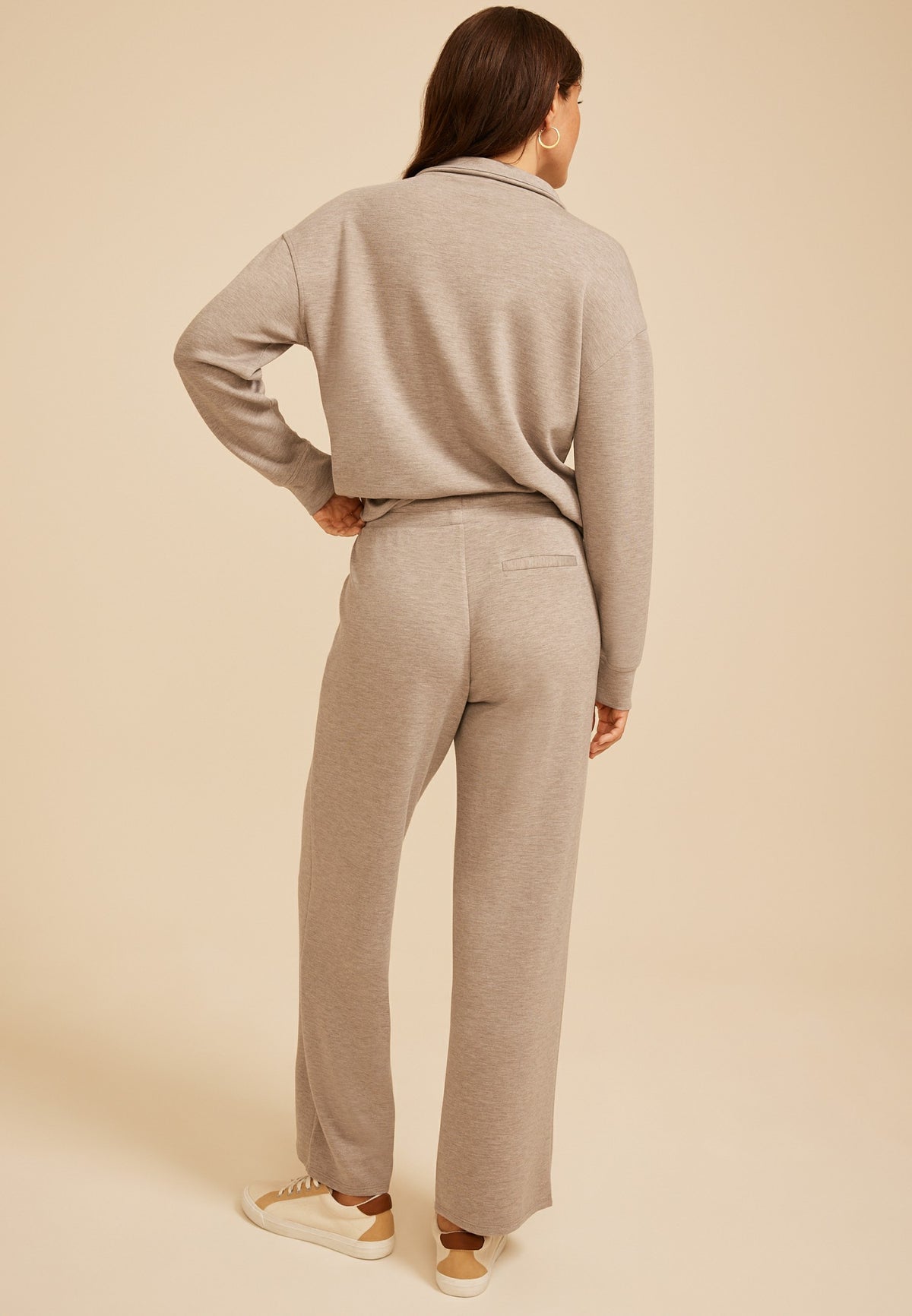Heathered Pintuck Cloud Scuba Knit Wide Leg Pant