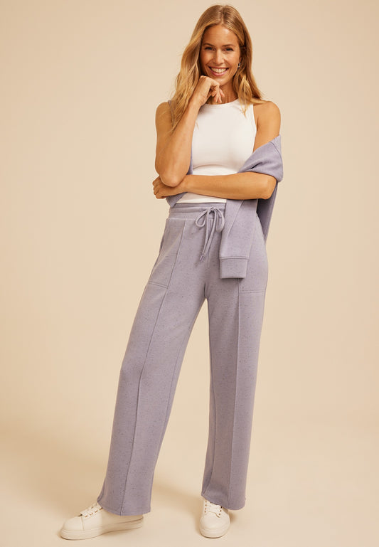 Pintuck High Rise Speckle Cloud Scuba Knit Wide Leg Pant