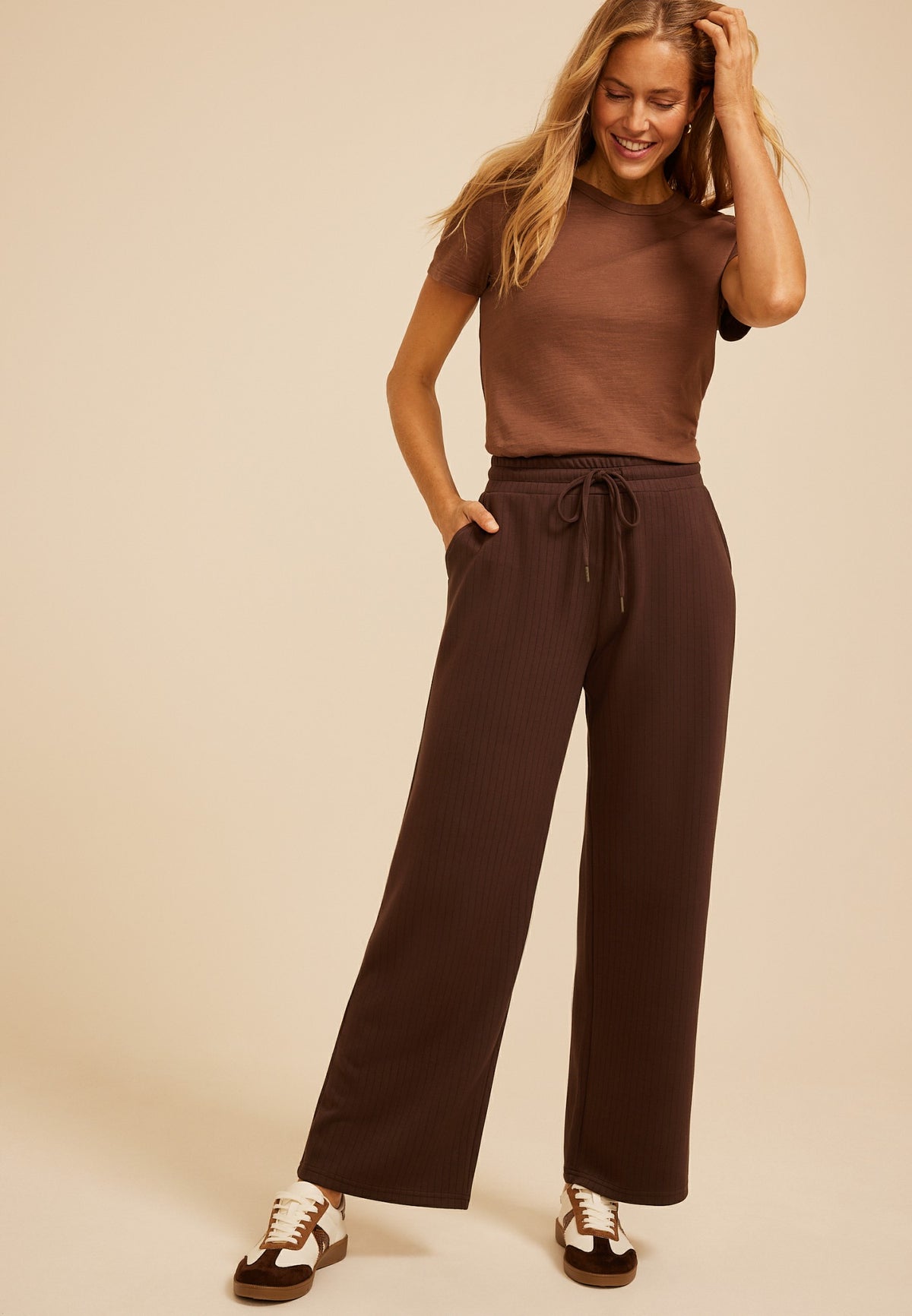 High Rise Drop Needle Cloud Scuba Wide Leg Pant
