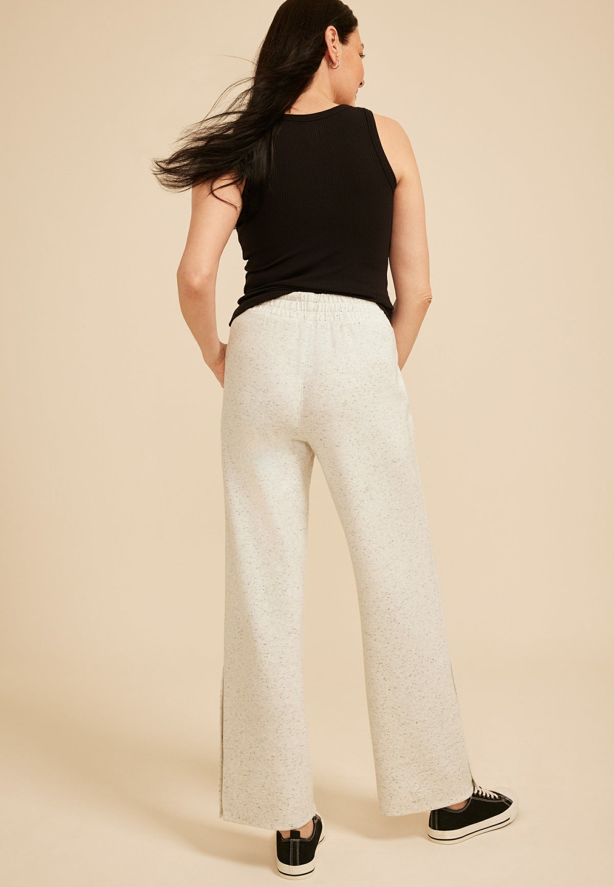 Speckled Cloud Scuba Knit High Rise Snap Button Wide Leg Pant