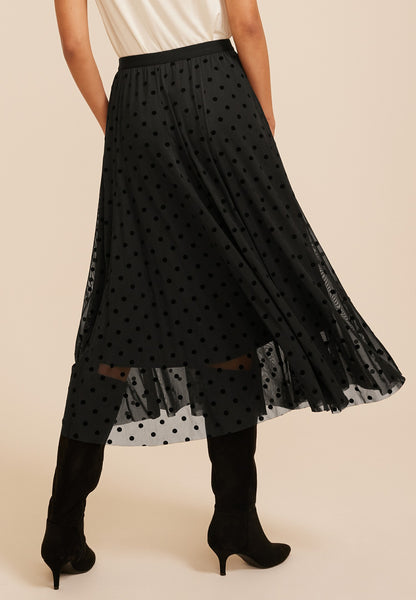 High Rise Mesh Dot Maxi Skirt