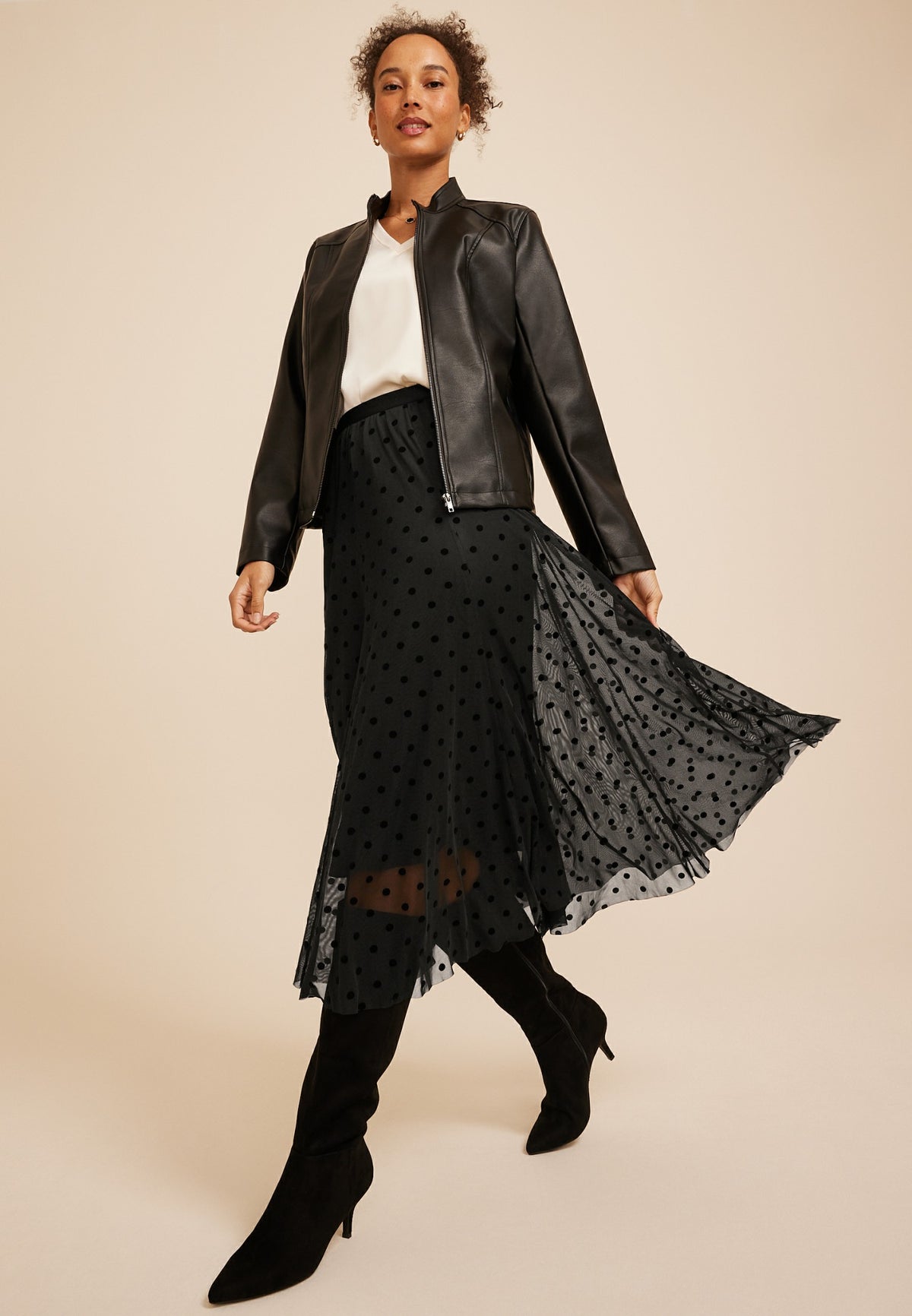 High Rise Mesh Dot Maxi Skirt