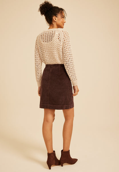 High Rise Faux Button Front Corduroy Skirt