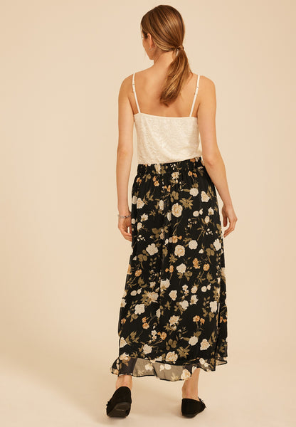High Rise Floral Faux Wrap Maxi Skirt