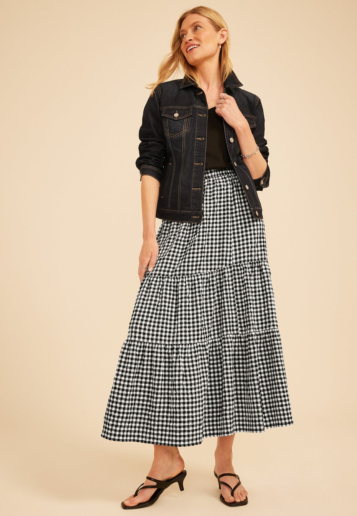 Gingham Tiered Maxi Skirt