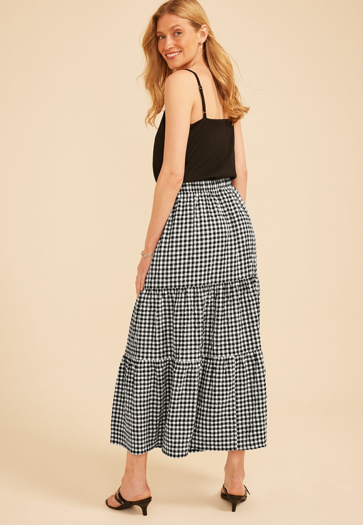 Gingham Tiered Maxi Skirt