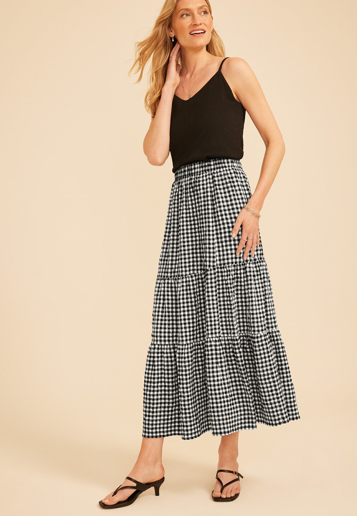 Gingham Tiered Maxi Skirt