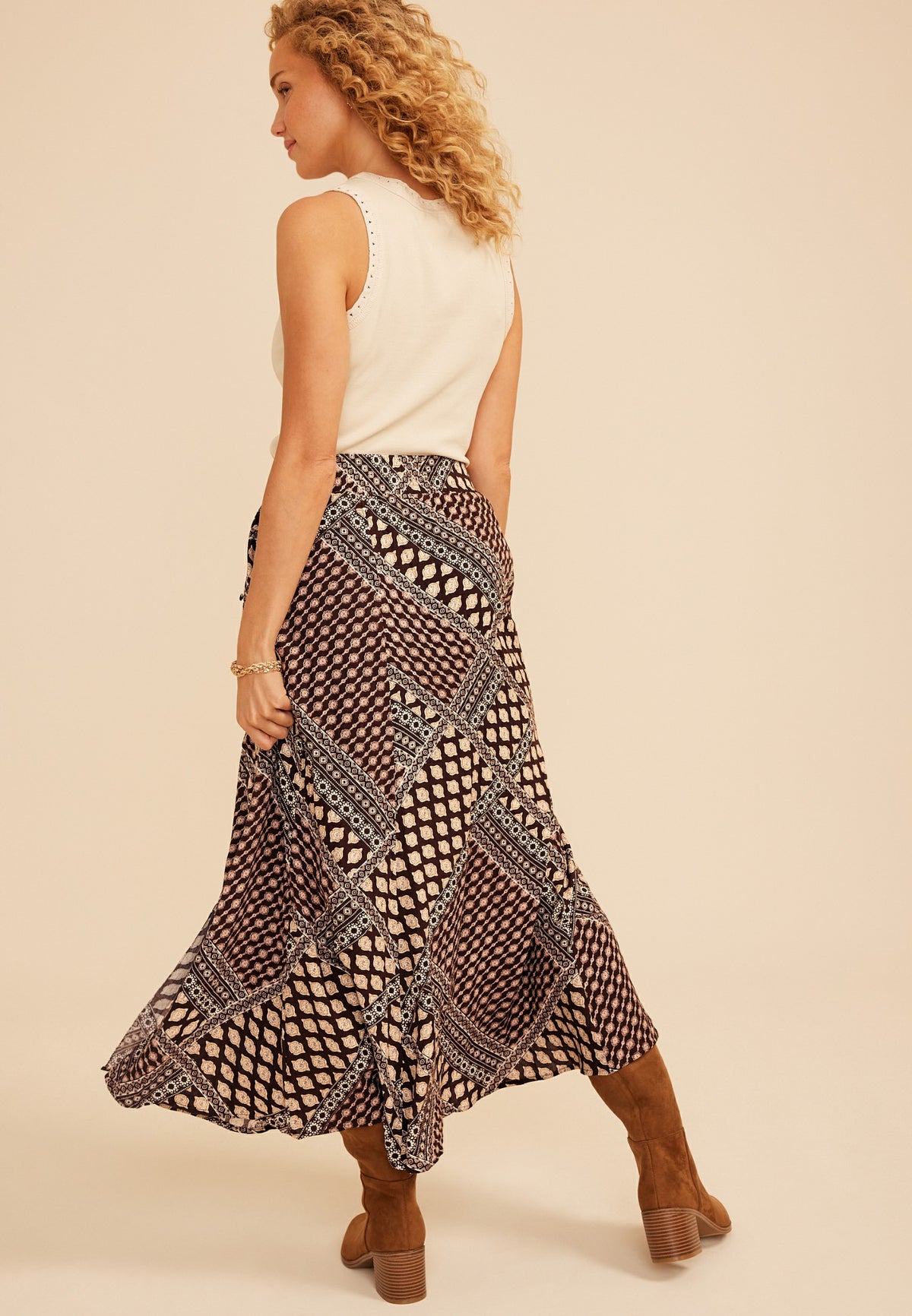 Floral Crinkle Gauze Side Button Slit Maxi Skirt