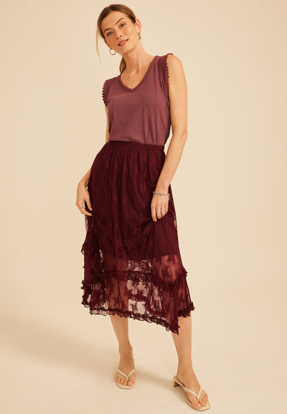 Floral Lace Hanky Hem Maxi Skirt