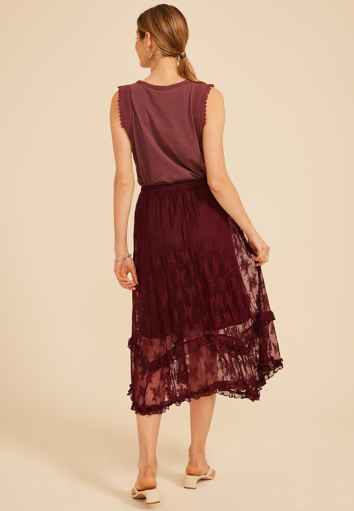 Floral Lace Hanky Hem Maxi Skirt