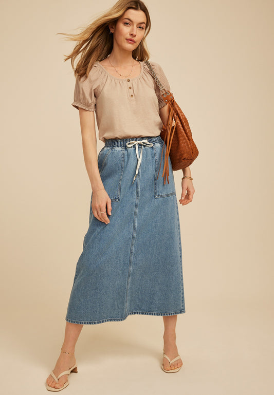 m jeans by maurices™ High Rise Tie Waist Maxi Denim Skirt