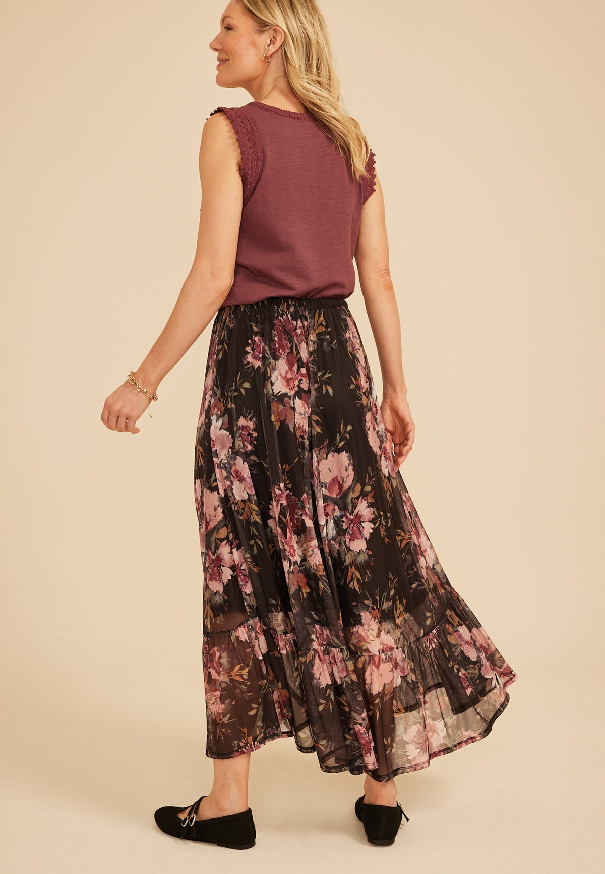 Floral Mesh Maxi Skirt