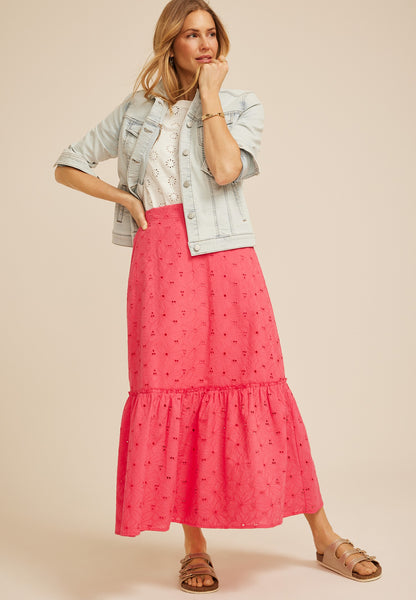 High Rise Eyelet Maxi Skirt