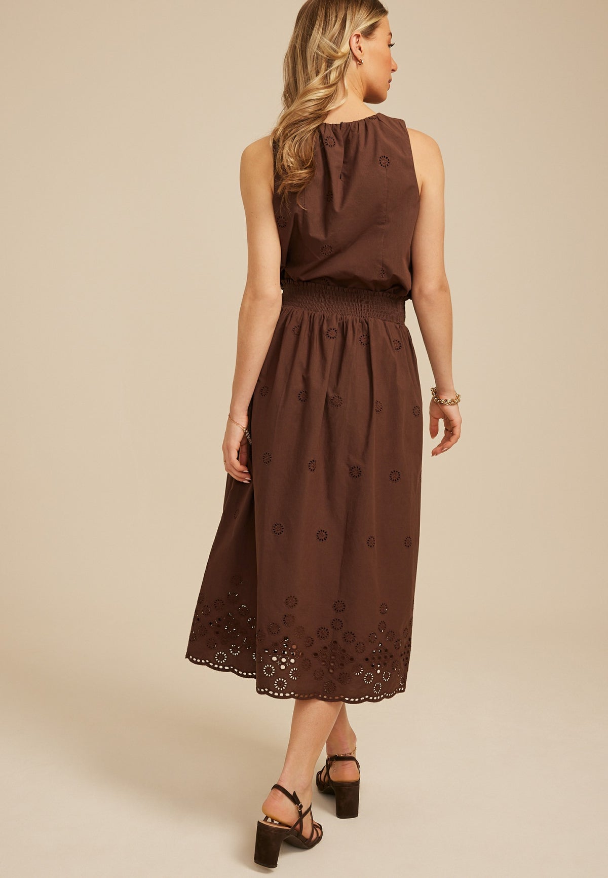 Brown Eyelet High Rise Maxi Skirt