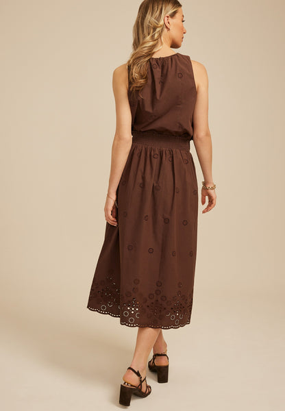 Brown Eyelet High Rise Maxi Skirt