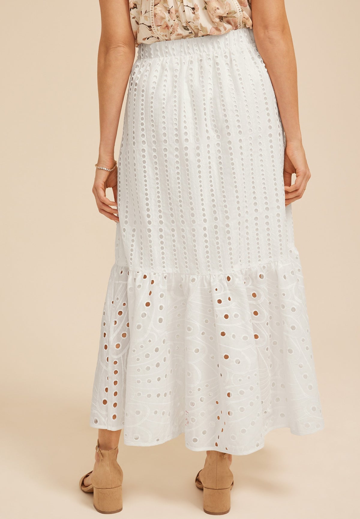 Eyelet High Rise Maxi Skirt