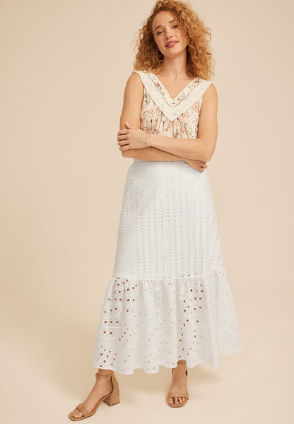 Eyelet High Rise Maxi Skirt