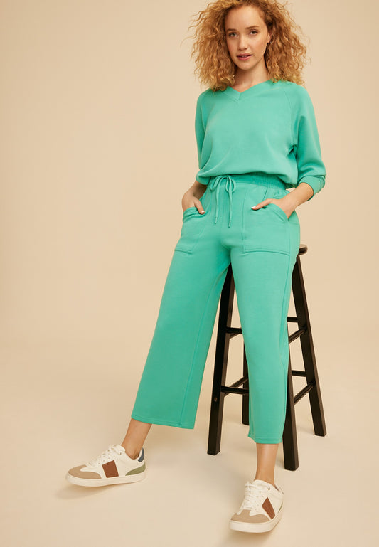 Cloud Scuba Knit High Rise Wide Leg Cropped Pant