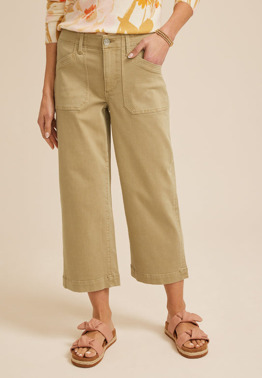 Stretch Twill High Rise Cropped Wide Leg Pant