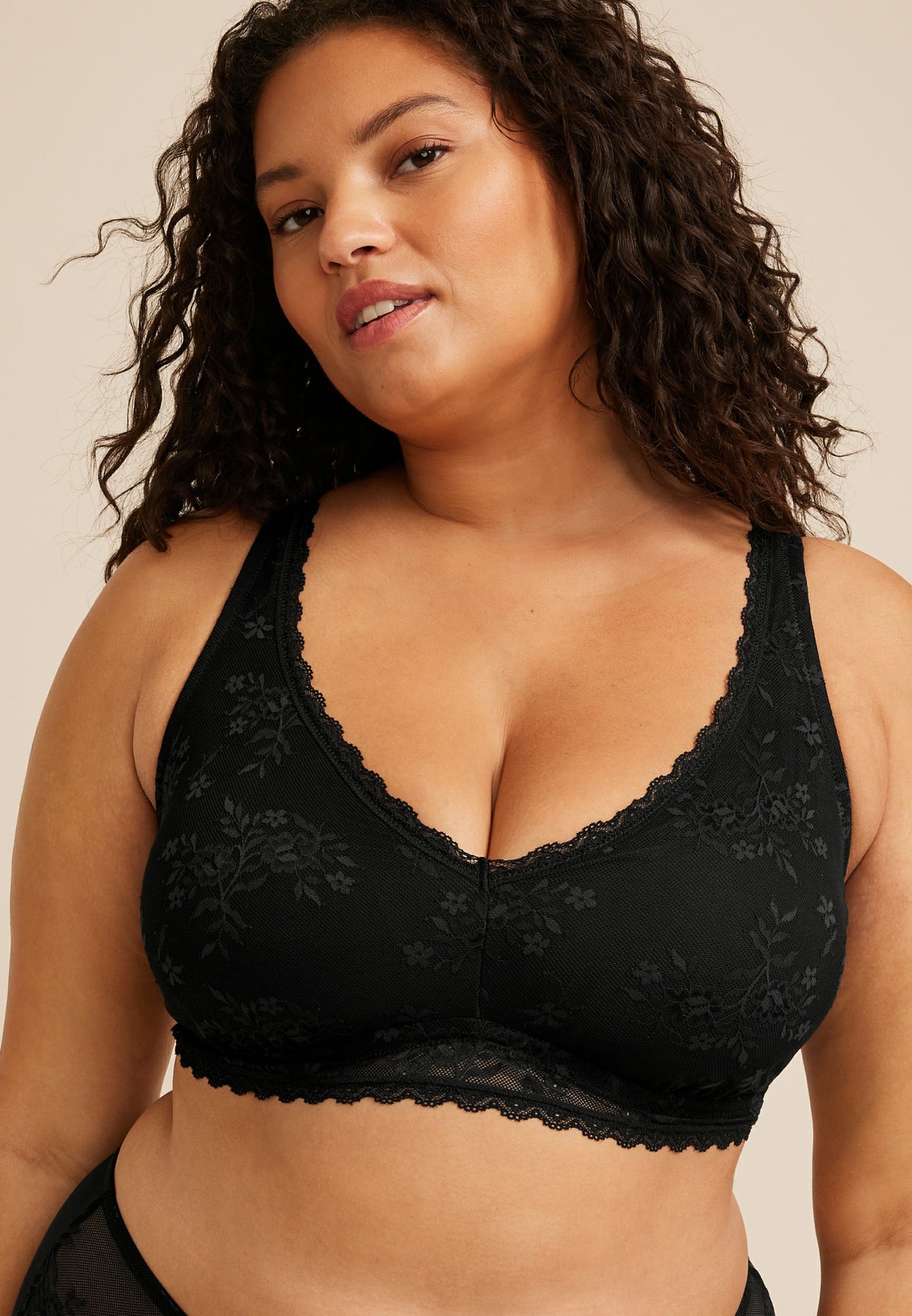 Vintage Lace Plunge Neck Floral Lace Bralette