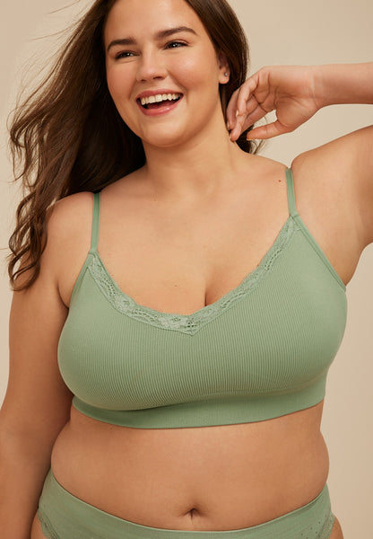 True Stretch Seamless V Neck Lace Trim Bralette