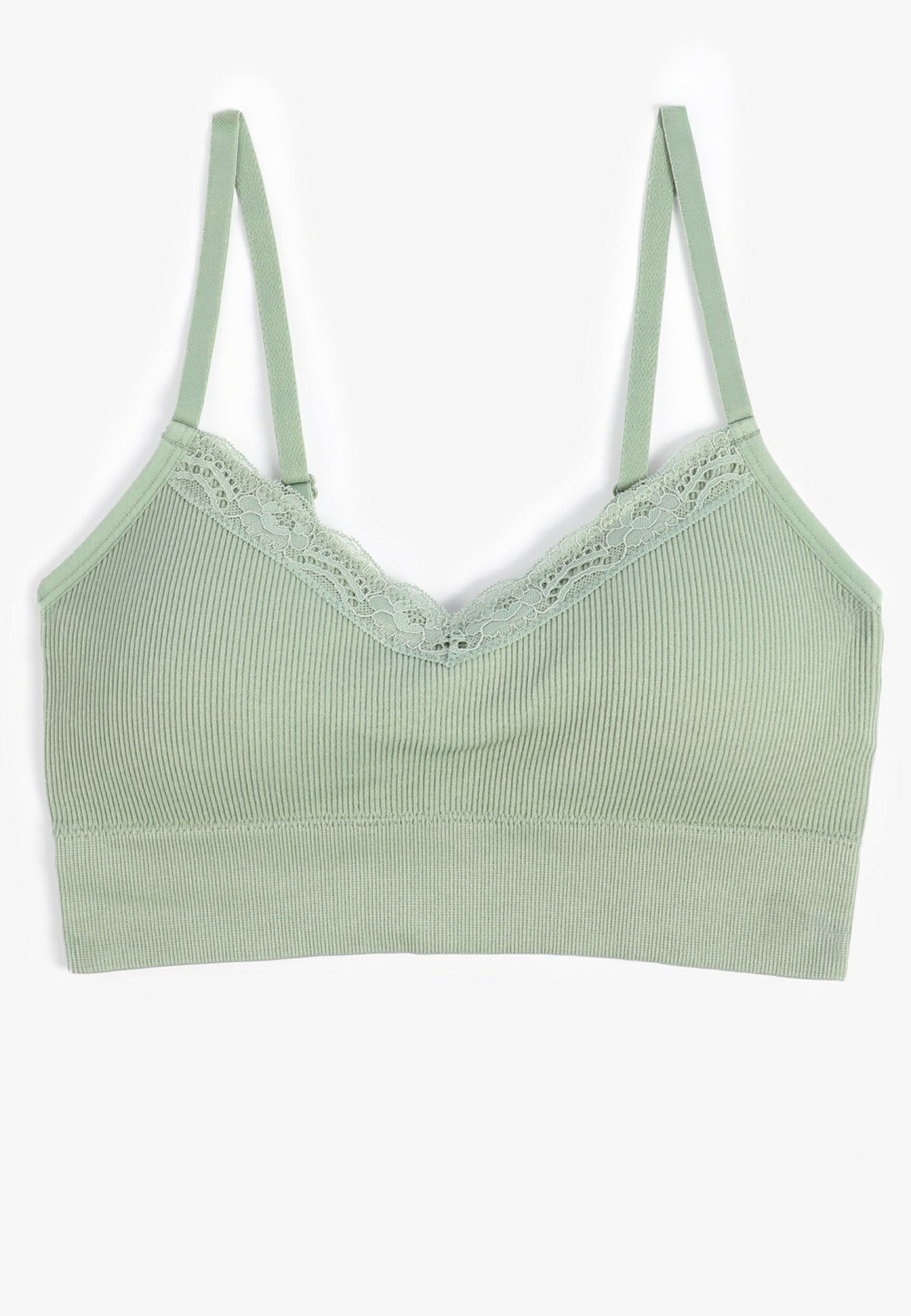 True Stretch Seamless V Neck Lace Trim Bralette