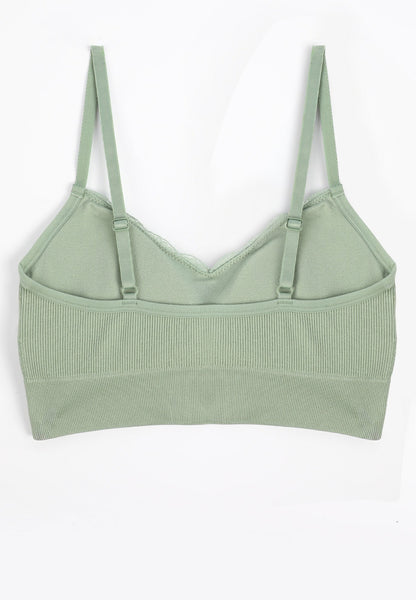 True Stretch Seamless V Neck Lace Trim Bralette