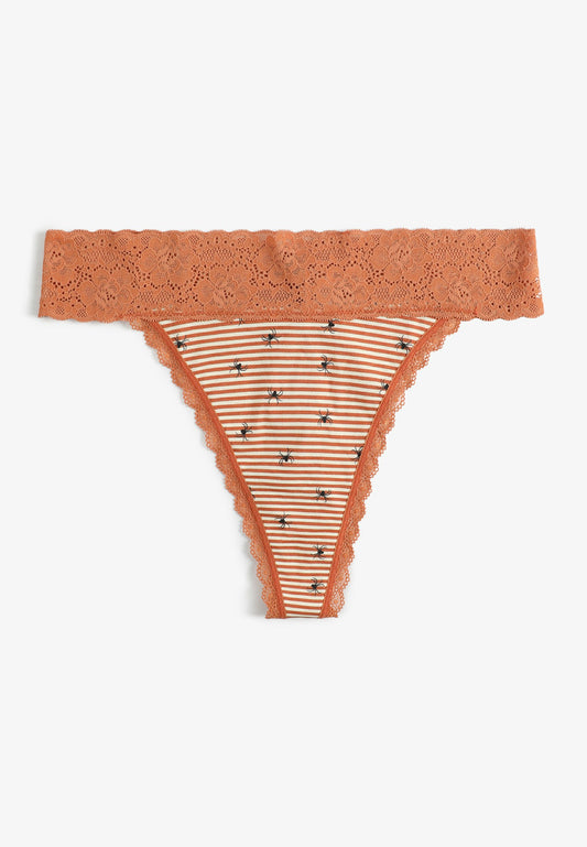 Simply Comfy Cotton Spider Print Thong Panty