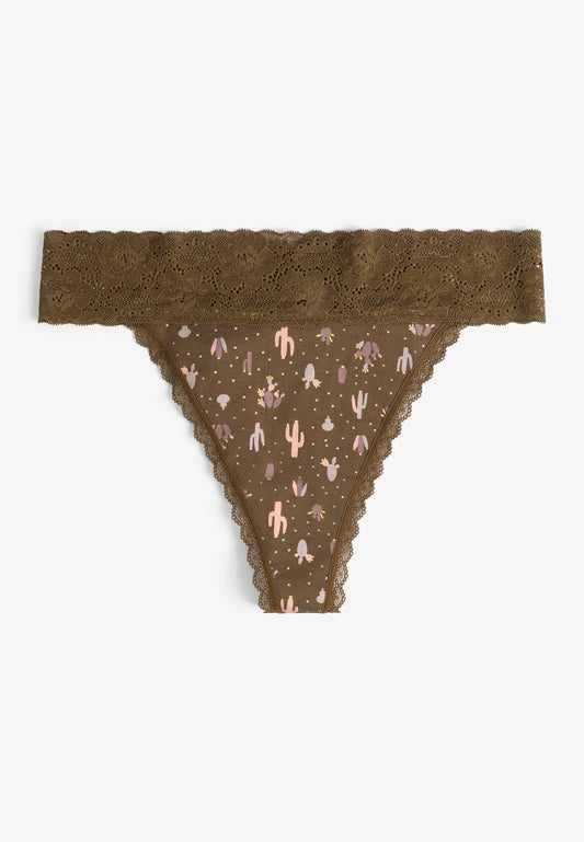 Simply Comfy Cotton Cactus Print Thong Panty