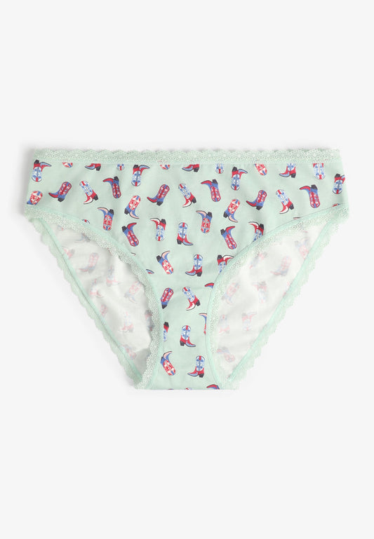 Simply Comfy Cotton Cowboy Boot Print Bikini Panty