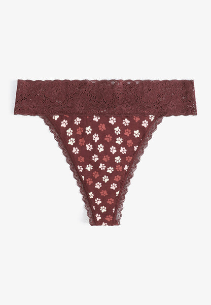 Simply Comfy Cotton Paw Print Thong Panty