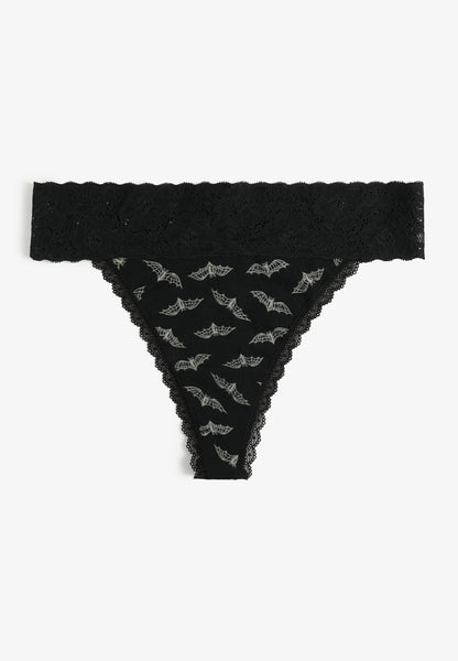 Simply Comfy Cotton Bat Print Thong Panty