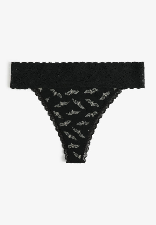 Simply Comfy Cotton Bat Print Thong Panty
