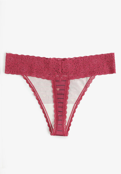 Simply Comfy Cotton Heart Stripe Thong Panty