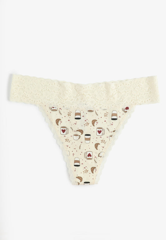 Simply Comfy Coffee Print Thong Panty