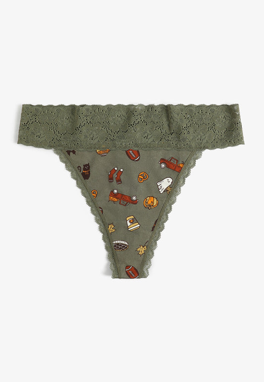 Simply Comfy Cotton Fall Icons Thong Panty