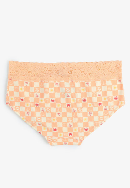Simply Comfy Cotton Checkered Beach Print Boybrief Panty