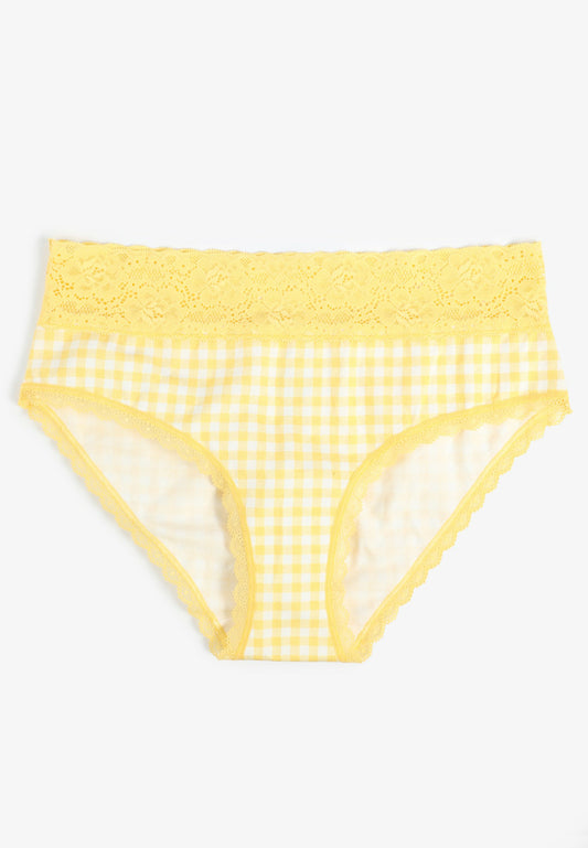 Simply Comfy Cotton Yellow Gingham Hipster Panty