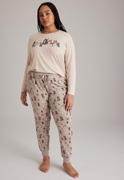 Plus Size Festive Dogs Hacci Jogger Pajama Set