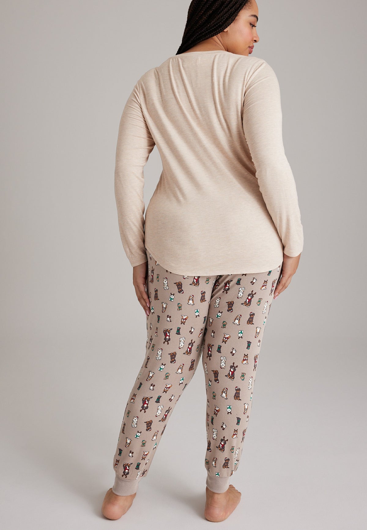 Plus Size Festive Dogs Hacci Jogger Pajama Set
