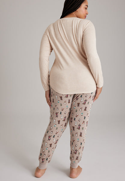 Plus Size Festive Dogs Hacci Jogger Pajama Set