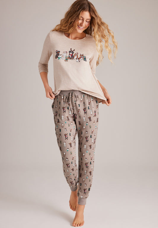 Festive Dogs Hacci Jogger Pajama Set