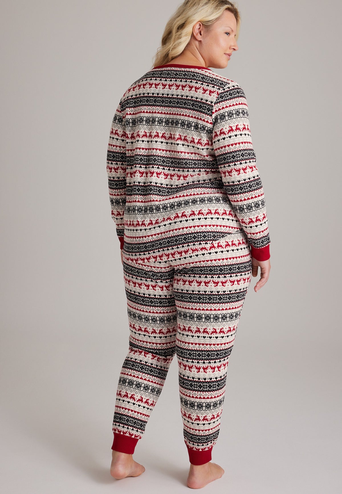 Plus Size Reindeer Fair Isle Waffle Knit Pajama Set