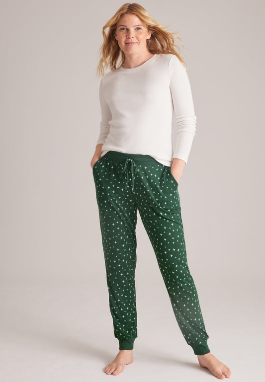 Green Star Print Hacci Jogger Pajama Pants