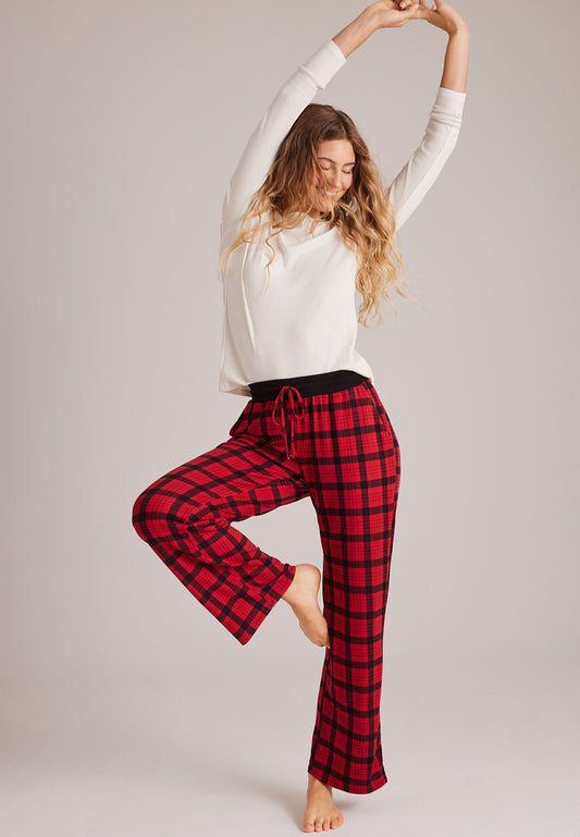 Red Plaid Hacci Wide Leg Pajama Pants