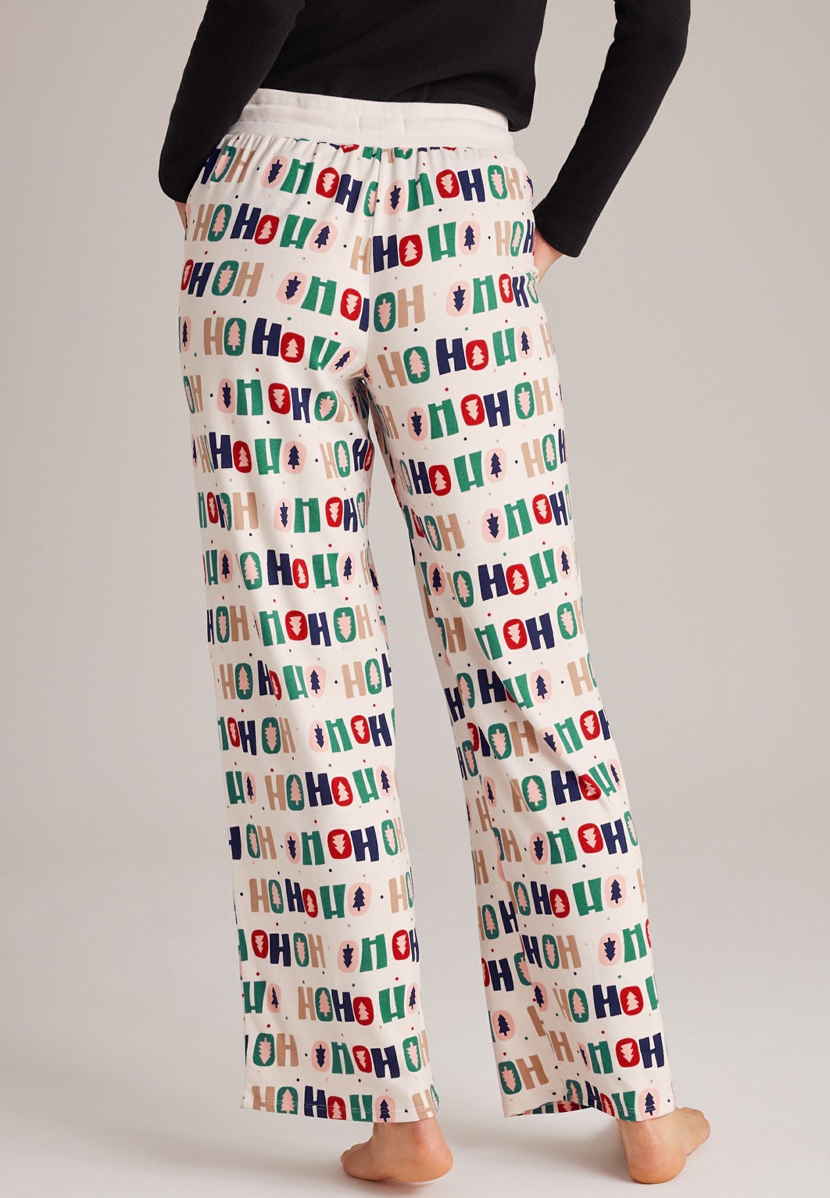 Plus Size Ho Ho Ho Hacci Wide Leg Pajama Pants